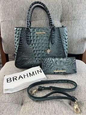 Rare color NEW with tags/ Brahmin Teal Croc-Embossed Leather Satchel with Wallet